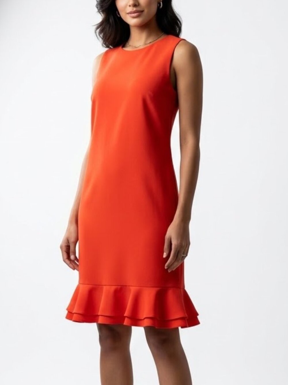 60s Mod Pop Preston & York Bright Orange Flounce Hem Shift Mini Dress Size 6